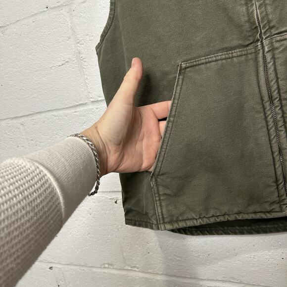 Y2K Carhartt Sherpa-Lined Vest “Army Green” V33 ARG - Picture 5 of 12
